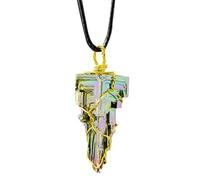 Healing Bismuth Crystal Necklaces - 3cm Iridescent Rainbow Pendant, Reiki Chakra Stone, Metal Crystal Art | Spiritual Jewelry for Women Girls with Adjustable Black Leather Rope Cord