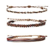 Healing Bracelet Adjustable 3 Pcs/Set Friendship Bracelets Wax Line Braided Vintage Lightweight Natural Stone Beaded Wrist Set
