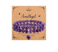 Healing Crystal Bracelet Heart Charm Bracelet 8mm Natural Crystal Beads Stretch Bracelet Energy Gemstone Bracelet Jewelry(Amethyst)