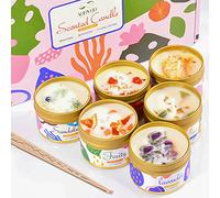 Healing Crystal Candle - Soy Candle Set with Crystals Inside. Energy Healing Stones Jar Candle, Spiritual Aromatherapy Candles with Wick Dipper, 6PC Scented Crystal Candles for Home Scented