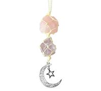 Healing Crystal Car Hanging Ornament, Rose Quartz Amethyst Pendant Crystal Mirror Accessories for Car Rearview Reiki Energy Decoration for Meditation and Protection