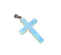 Healing Crystal Cross Necklace for Women Men Crystal Pendant Chain Natural Gemstone Adjustable Leather Cord Rope Chain Reiki Jewellery Gift Opal Necklace