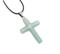Healing Crystal Cross Necklace for Women Men Crystal Pendant Chain Natural Gemstone Adjustable Leather Cord Rope Chain Reiki Jewellery Gift Aventurine Necklace