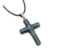 Healing Crystal Cross Necklace for Women Men Crystal Pendant Chain Natural Gemstone Adjustable Leather Cord Rope Chain Reiki Jewellery Gift Indian Agate Necklace
