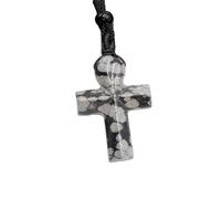 Healing Crystal Cross Necklace for Women Men Guardian Angel Pendant Chain Natural Gemstone Handwoven Rope Chain Adjustable Reiki Faith Jewellery Gift Alabaster Necklace