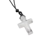 Healing Crystal Cross Necklace for Women Men Guardian Angel Pendant Chain Natural Gemstone Handwoven Rope Chain Adjustable Reiki Faith Jewellery Gift White Crystal Necklace