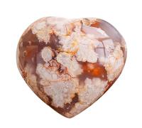 Healing Crystal Heart - Natural Cherry Agate Stone, Thumb Shaped Palm Worry Stone | Hand Carved Polished Pocket gemst0ne, Calming Energy Rock with Smooth Surfaces for Stress Relieff Anxietyy