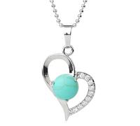 Healing Crystal Heart Pendant Necklace For Women Men Round Natural Stone Gemstone Cubic Zirconia Necklace With Chain Jewelry For Valentine'S Day Anniversary Turquoise