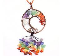 Healing Crystal Life Tree Car Hanging Accessories Ornaments Meditation Decorations Crystal Hanging Ornaments 7-Chakra Stones Tumbled Palm Stones for Meditation Yoga Good Luck Home Office
