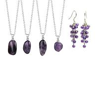 Healing Crystal Natural Amethyst Grape Shape Earrings Irregular Polished Raw Stone Amethyst Pendant Necklace Reiki Spiritual Meditation for Women Gift
