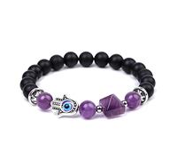 Healing Crystal Natural Amethyst Hand of Fatima Evil Eye Stretch Beaded Bracelet for Yoga Balancing Reiki 1Pcs