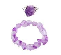 Healing Crystal Natural Energy Amethyst Irregular Raw Stone Adjustable Open Ring Irregular Raw Stone Bracelet Reiki Blancing Spiritual Meditation