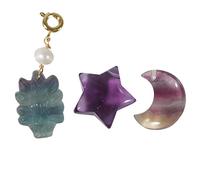 Healing Crystal Natural Energy Colorful Fluorite Crystal Nine-Tailed Fox Pendant Necklace Colorful Fluorite Crystal Star Shape and Moon Shape Pendant for Yoga Reiki Blancing