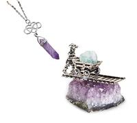 Healing Crystal Natural Energy Crystal Amethyst Hexagonal Prism Pendant Pendulum and Irregular Amethyst Cluster Ornament for Life Reiki Yoga Meditation