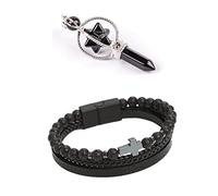 Healing Crystal Natural Energy Mercaba Obsidian Crystal Hexagram Star Inside Hexagonal Prism Rotatable Pendant Pendulum Obsidian Hand Woven Cross Three in One Bracelet