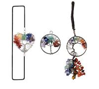 Healing Crystal Natural Seven Chakra Crystal Crushed Stone Tree of Life Set Heart Shape Elastic Rope Bookmark Gravel Stone Car Hanging Coloful Peace Tree Pendant Necklace