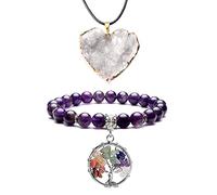 Healing Crystal Natural Seven Chakra Crystal Life of Tree Pendant Amethyst Beads Bracelet White Crystal Heart Shaped Rough Stone Crystal Cave Pendant Necklace for Beginners Crystal Healing Reiki
