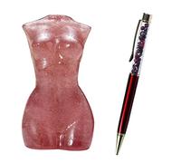 Healing Crystal Natural Strawberry Quartz Crystal Mini Trunk Female Model Hand Carved Crystal Ornaments and Pomegranate Crystal Gravel Ballpoint Pen for Gift Home Decoration Office Use