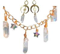 Healing Crystal Natural White Crystal Irregular Hexagonal Star Pendant Collar Necklace White Crystal Irregular Hexagonal Sun Moon Pendant Earrings Yoga Reiki Meditation