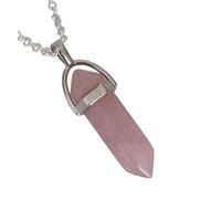 Healing Crystal Necklace, Amethyst or Rose Quartz Pillar Gemstone Pendant, 18" Silver Plated Chain, In Gift Bag, Hexogonal Pendant for Men and Women (Rose Quartz)