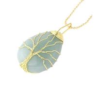 Healing Crystal Necklace，Green Aventurine Gold Necklace Wrap Teardrop Shape Natural Gemstone Pendant Best Gifts For Couples