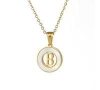 Healing Crystal Necklace,Round Hollow Design Gold Titanium Steel B Letter Necklace Natural Gemstone Pendant Jewelry For Men Women Couples