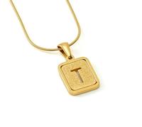 Healing Crystal Necklace，Titanium Steel Sand Pressed Letter T Snake Bone Chain Natural Gemstone Pendant For Men Women Couples