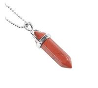Healing Crystal Necklaces For Women Natural Hexagonal Pointed Gemstone Necklace With Silver Bead Chain Natural Stone Pendant Jewellery Gifts For Women Men Red Jasper