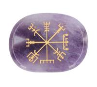 Healing Crystal Stone,Engraved Nordic Vikings Symbol Flat Oval Healing Stones Yoga Meditation Healing Symbol Stones Metaphysic Divination Tools (Amethyst)