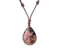 Healing Crystal Teardrop Pendant Necklace for Women men, Natural Polished Stone Pendant Necklace with adjustable rope Energy gemstone Handmade Jewellery Gifts Line Rhodonite