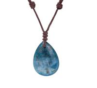 Healing Crystal Teardrop Pendant Necklace for Women men, Natural Polished Stone Pendant Necklace with adjustable rope Energy gemstone Handmade Jewellery Gifts Blue apatite