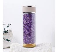 Healing Crystal Water Bottle Crystal Shattered Stone Water Bottle Borosilicate Double Layer Glass Insulated Bottle Energy Bottle (Amethyst)