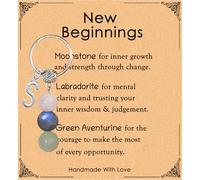 Healing Crystals Keyring A-Z Initial Keyrings With Card Natural Crystal Keyring Protection Crystals Gifts for New Beginnings Gifts for Women Friends Coworker Birthday Present Anxiety Relief Gift (S)