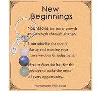 Healing Crystals Keyring A-Z Initial Keyrings With Card Natural Crystal Keyring Protection Crystals Gifts for New Beginnings Gifts for Women Friends Coworker Birthday Present Anxiety Relief Gift (G)