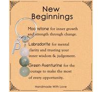 Healing Crystals Keyring A-Z Initial Keyrings With Card Natural Crystal Keyring Protection Crystals Gifts for New Beginnings Gifts for Women Friends Coworker Birthday Present Anxiety Relief Gift (P)