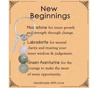 Healing Crystals Keyring A-Z Initial Keyrings With Card Natural Crystal Keyring Protection Crystals Gifts for New Beginnings Gifts for Women Friends Coworker Birthday Present Anxiety Relief Gift (I)