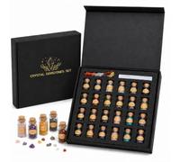 Healing Crystals Set 26 Mini Gemstone Bottles, GemVibe Healing Crystals Set with Selenite, Natural Crystal Chips for Chakra Rituals Wish Jars Home Decor