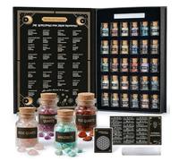 Healing Crystals Set 30 Mini Gemstone Bottles - GiftGem Crystal Gifts for Witches, Witchcraft Supplies with Selenite and Grid Cloth, Natural Crystal Chips for Chakra Rituals Wish Jars Home Decor