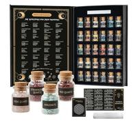 Healing Crystals Set 30 Mini Gemstone Bottles - GiftGem Crystal Gifts for Witches, Witchcraft Supplies with Selenite and Grid Cloth, Natural Crystal Chips for Chakra Rituals Wish Jars Home Decor