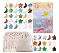 Healing Crystals Set Include Crystals,Greeting Cards,And Drawstring Bags Moon Star Multi Polished Pocket Stone For Stress Healing,Meditation,Lucky Symbol Crystals And Party Pack Gift-24Pcs