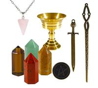 Healing Energy Crystal Chakra Crystal 9Pcs Crystal Sword Grail Crystal Hexagonal Prism Kit for Beginners Reiki Yoga Meditation Spiritual Crystal Healing