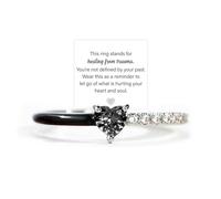 Healing From Trauma Black Heart-Cut Half Enamel Ring, Self Love Heart-cut Half Enamel Ring, S925 Sterling Silver Heart Rings Self-Love Ring Gift, Jewelry Birthday Gifts for Women (Black,10)