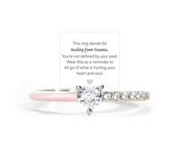 Healing From Trauma Black Heart-Cut Half Enamel Ring, Self Love Heart-cut Half Enamel Ring, S925 Sterling Silver Heart Rings Self-Love Ring Gift, Jewelry Birthday Gifts for Women (Pink,8)