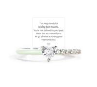 Healing From Trauma Black Heart-Cut Half Enamel Ring, Self-Love Heart-Cut Sterling Silver Ring, Gift, Women's Jewelry (Green, 6)
