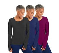 Healing Hands Mackenzie Women's Underscrub, Long Sleeve Tee with Thumbholes, Modern Fit Undershirt- 5051, Black / Navy / Wine - 3 Pack, M