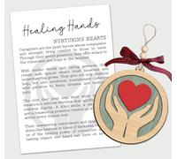 Healing Hands Ornament - Nurturing Hearts Story Card - Wooden Hands Holding Heart Design - Honoring Caregivers Compassion and Strength - Meaningful Symbol of Healing Love