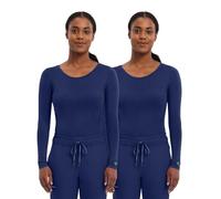 Healing Hands Underscrub Long Sleeve Women Knits Scrub Tops, Navy - 2 Pack, S