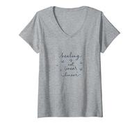 Healing is Not Linear: Inspiring Butterfly Journey V-Neck T-Shirt, Women, Heather Grey, M