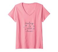 Healing is Not Linear: Inspiring Butterfly Journey V-Neck T-Shirt, Women, Pink, M