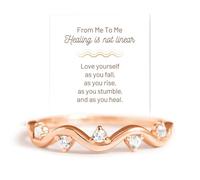 Healing Is Not Linear Self Love Highs and Lows Wave Ring, 925 Sterling Silver Personalized Stacking Ups and Downs Self Love Rings, Inspirational Wave Encouraged Ring (Rose Gold, 7)